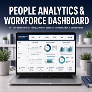 People Analytics & Workforce Dashboard Excel Template | HR KPI Dashboard, Hiring, Attrition, Absence, Comp | Google Sheets Compatible