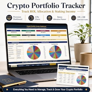 Suivi de portefeuille crypto dans Excel | Tableau de bord crypto, ROI et allocation, gains de staking, graphiques circulaires, bonus Google Sheets