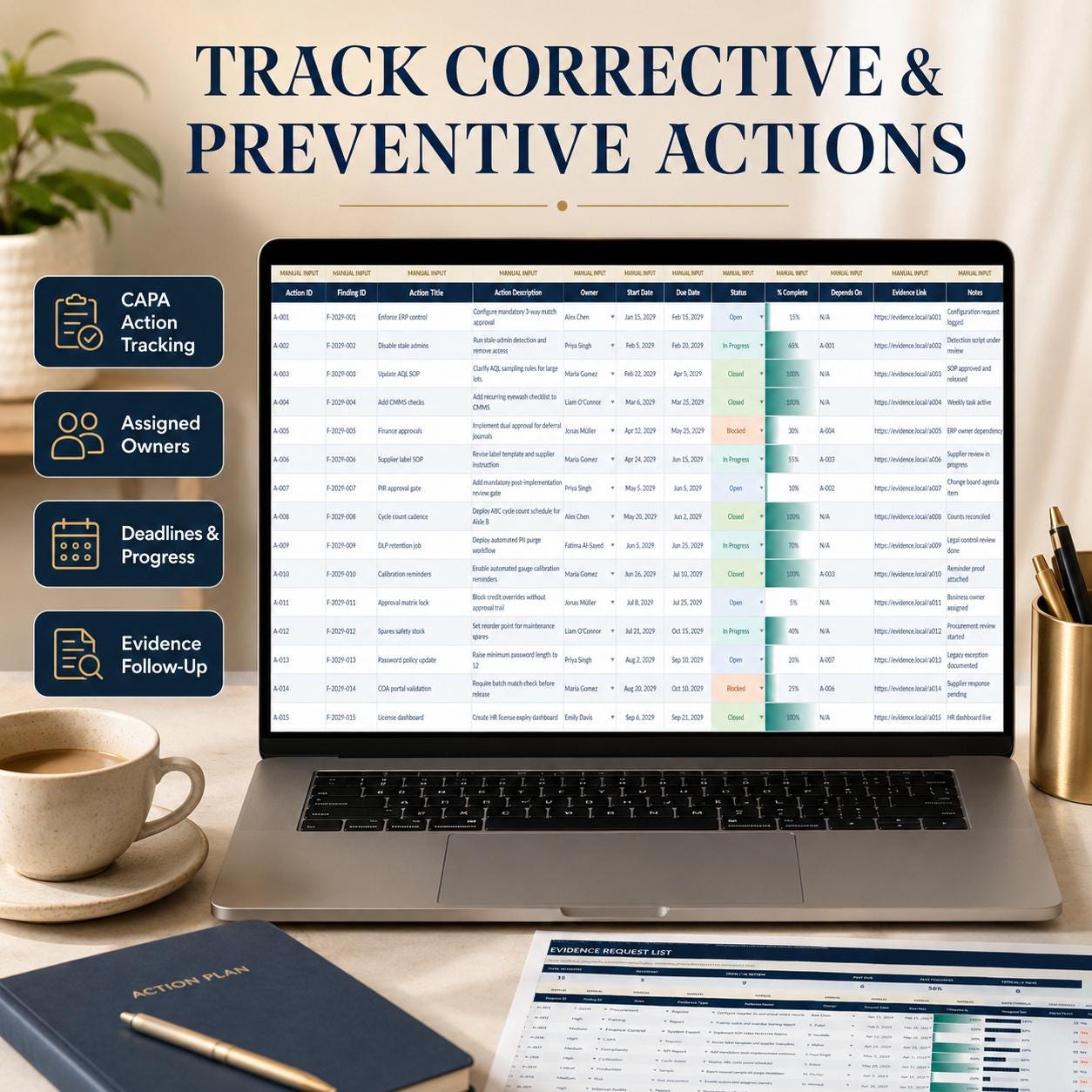 Internal Audit Log Excel Template | Audit Tracker Dashboard | CAPA ...