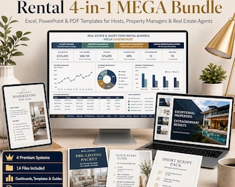 Real Estate & Short-Term Rental MEGA Bundle | 4-in-1 Excel, PowerPoint and PDF Templates for Airbnb and Property Managers