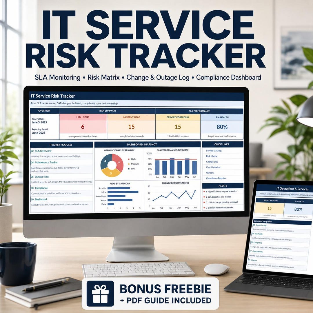 IT Service Risk Tracker Excel Template | SLA Dashboard, Risk Matrix ...