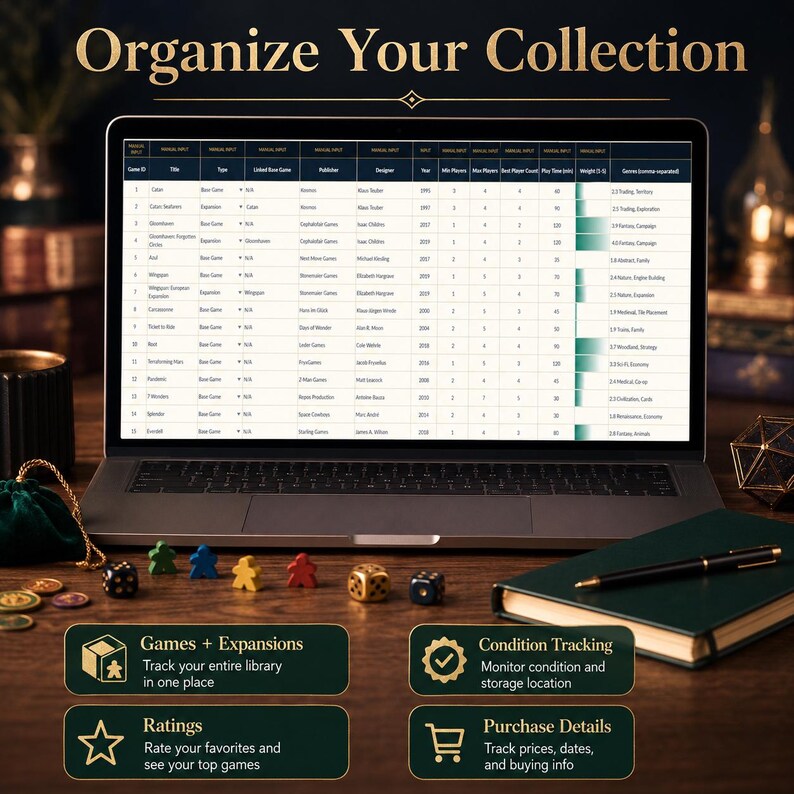 Board Game Tracker Excel Template | Collection, Play Log, Scores ...