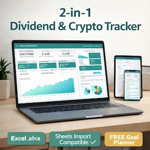 2-in-1 Dividend & Crypto Tracker (Excel .xlsx) | Portfolio Dashboard, Income and Performance Analytics | Google Sheets Import Compatible