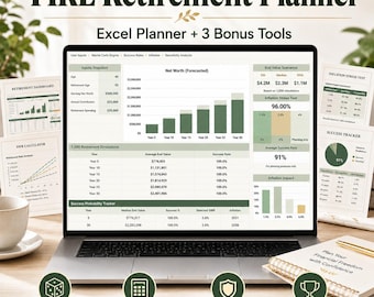 Planificateur de retraite FIRE – Modèle Excel | Calculateur de retraite anticipée avec simulation Monte Carlo, suivi du SWR, test de résistance à l'inflation et outils bonus