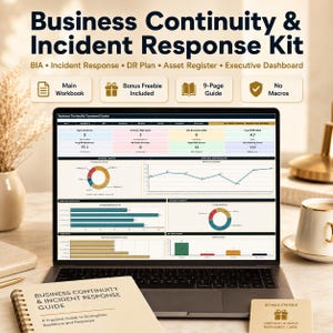 Business Continuity Excel Template | Incident Response Tracker, BIA, Disaster Recovery Plan, Asset Register & Dashboard
