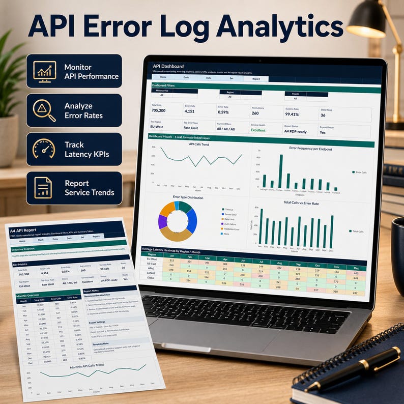DevOps & API Operations Excel Bundle | Cloud Tracker, API Dashboard, Incident Triage, SLA Uptime, Error Log Analytics imagem 6