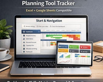 Skills & Capacity Planning Tracker | Skills Matrix + Performance KPI Dashboard | Workforce Forecast Tool | Excel and Google Sheets