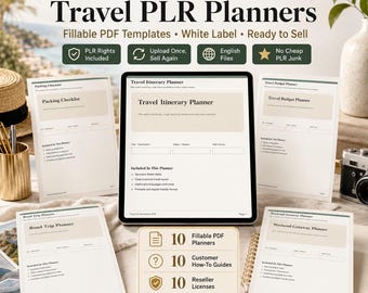Travel and Adventure PLR Bundle | 10 Fillable PDF Travel Planners, Packing Checklist, Travel Budget, Road Trip & Vacation Templates
