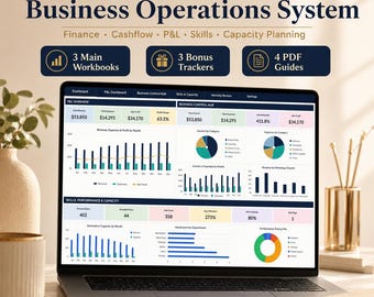 3-in-1 Excel Business Operations System | Finance Dashboard, P&L, Cashflow, Skills Matrix and Capacity Planner