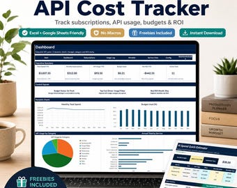 Vorlage zur Erfassung von KI-Kosten, Dashboard für API-Nutzung und Abonnementbudget, SaaS-Ausgabenplaner, ROI-Rechner, Google Tabellen