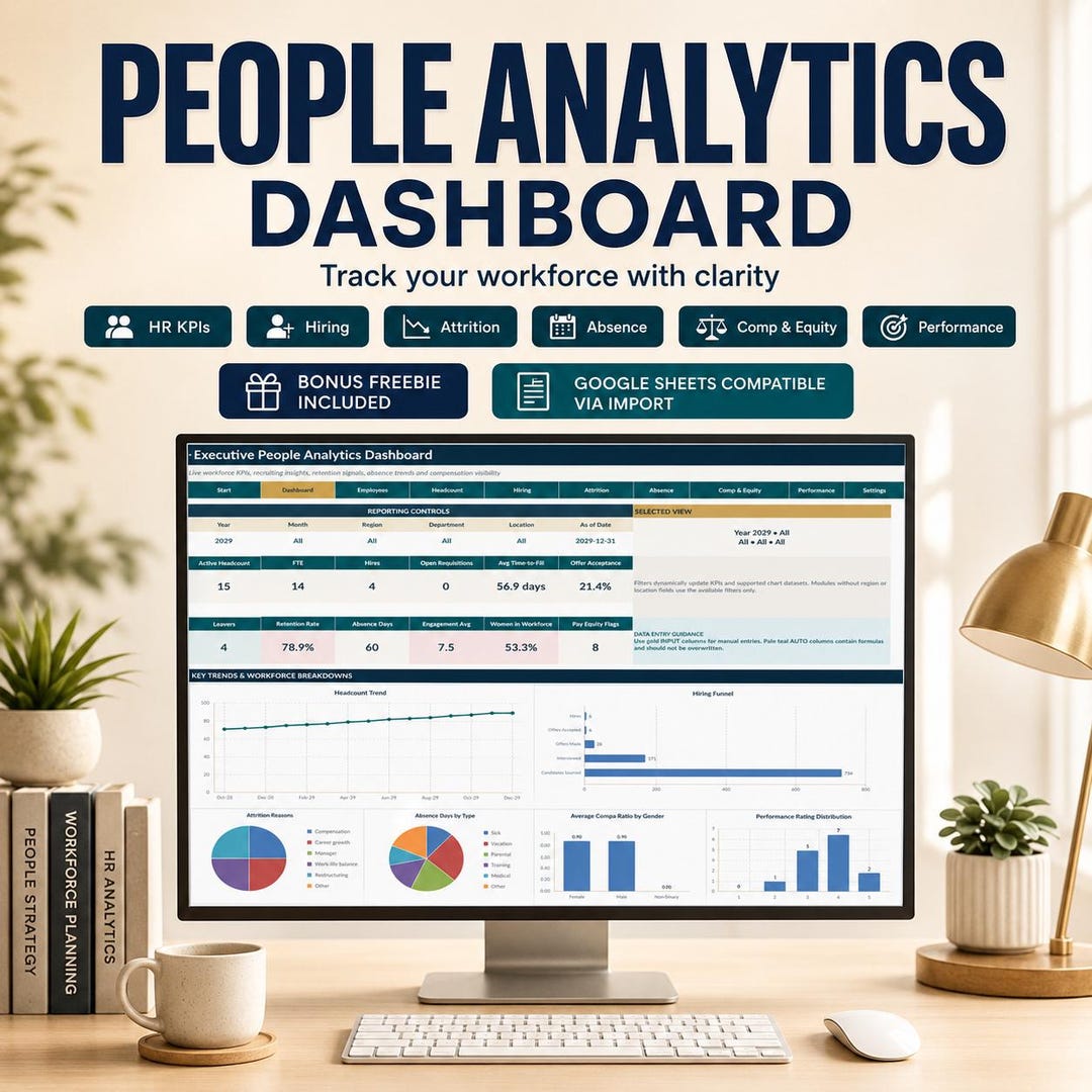 People Analytics Dashboard Excel Template | HR KPI Tracker for Hiring ...