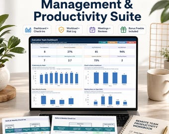 Modèle Excel pour la gestion d'équipes distantes | Tableau de bord d'équipe, points de contrôle, charge de travail, registre des risques, réunions, évaluations