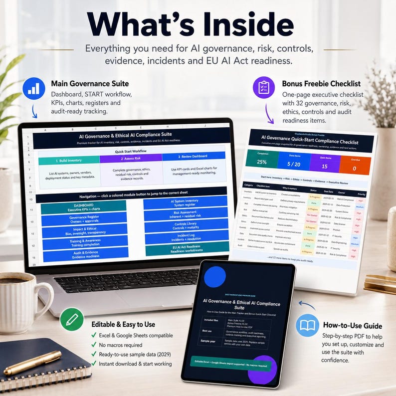 AI Governance Excel Dashboard, EU AI Act Compliance Tracker, Ai Risk ...
