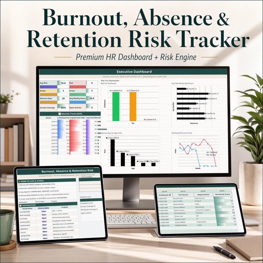 Burnout, Absence & Retention Risk Tracker (excel and Google Sheets ...