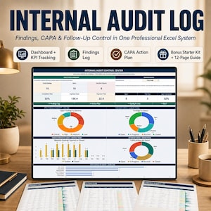 Internal Audit Log Excel Template | Audit Tracker Dashboard | CAPA Action Tracker | Quality Management Spreadsheet