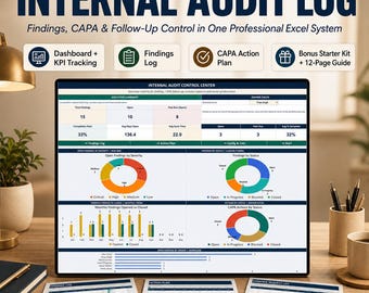 Internal Audit Log Excel Template | Audit Tracker Dashboard | CAPA Action Tracker | Quality Management Spreadsheet