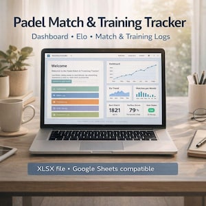 パデルの試合とトレーニングの追跡用Excelテンプレート – Eloレーティング、統計ダッシュボード、Googleスプレッドシート対応 + 無料のラウンドロビントーナメントスケジュール