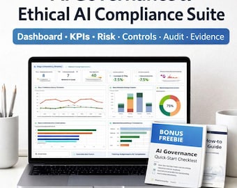 AI Governance & Ethical AI Compliance Suite – Excel/Google Sheets Tracker with Dashboard, KPIs, Risk, Controls, Audit + Freebie | Eu AI Act