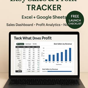 Print-on-Demand Etsy Tracker | Sales & Profit Excel Tool | Dashboard + Analytics | Google Sheets Ready | Freebie Included