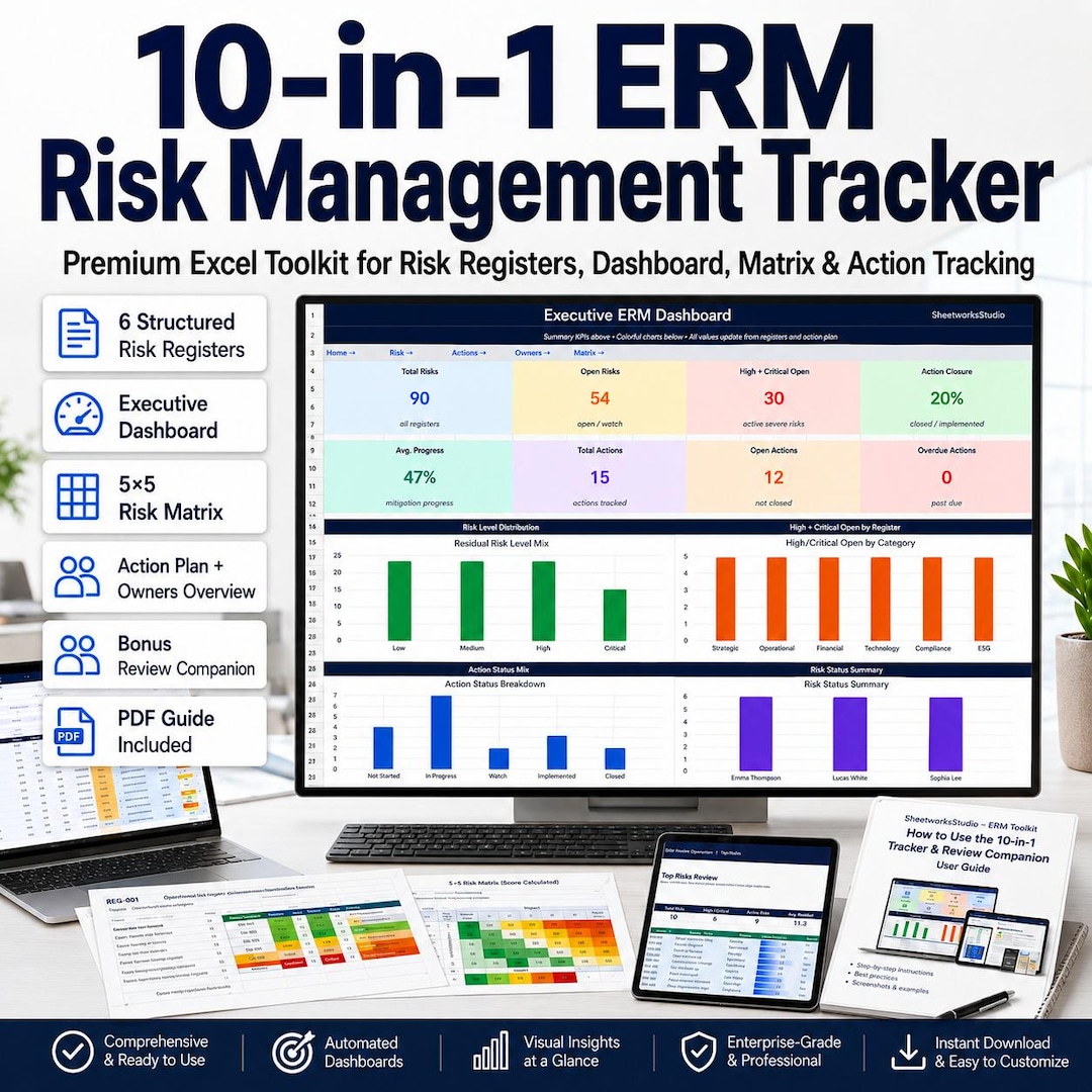 Predict Risk Management Tracker ERM Risk Management Tracker Excel Template | 10-in-1 Risk Register ...
