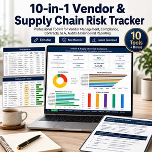 Vendor Risk Tracker Excel Template | 10-in-1 Supplier Management Dashboard for Compliance, Contracts, SLA & Audits