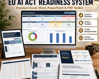 AI Governance & EU Ai Act Readiness System | Ai Compliance Management | Excel Word PowerPoint Pdf | Risk Audit GRC Template