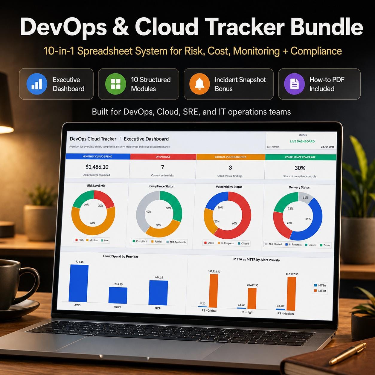 Devops Cloud Tracker Excel Template | 10-in-1 IT Operations Dashboard ...