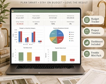 Home Renovation Planner Excel | Budget Tracker, Remodel Timeline & Dashboard | Contractor Quote Organizer