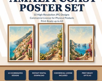 Amalfi Coast Poster Set | 10 High Resolution JPG Wall Art Prints | Commercial License for Physical Products | Italy A3