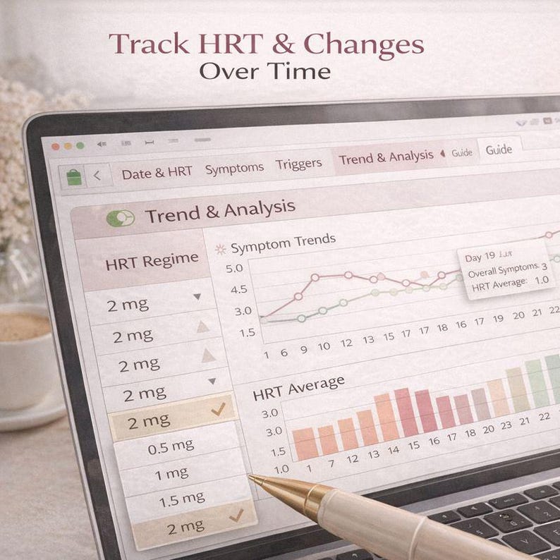 Menopause & Perimenopause Tracker Spreadsheet | HRT Symptom + Trigger Log | 30-Day Charts and Heatmap image 7