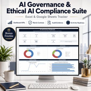 AI Governance Excel Dashboard, EU AI Act Compliance Tracker, Ai Risk Audit Template + Freebie Checklist