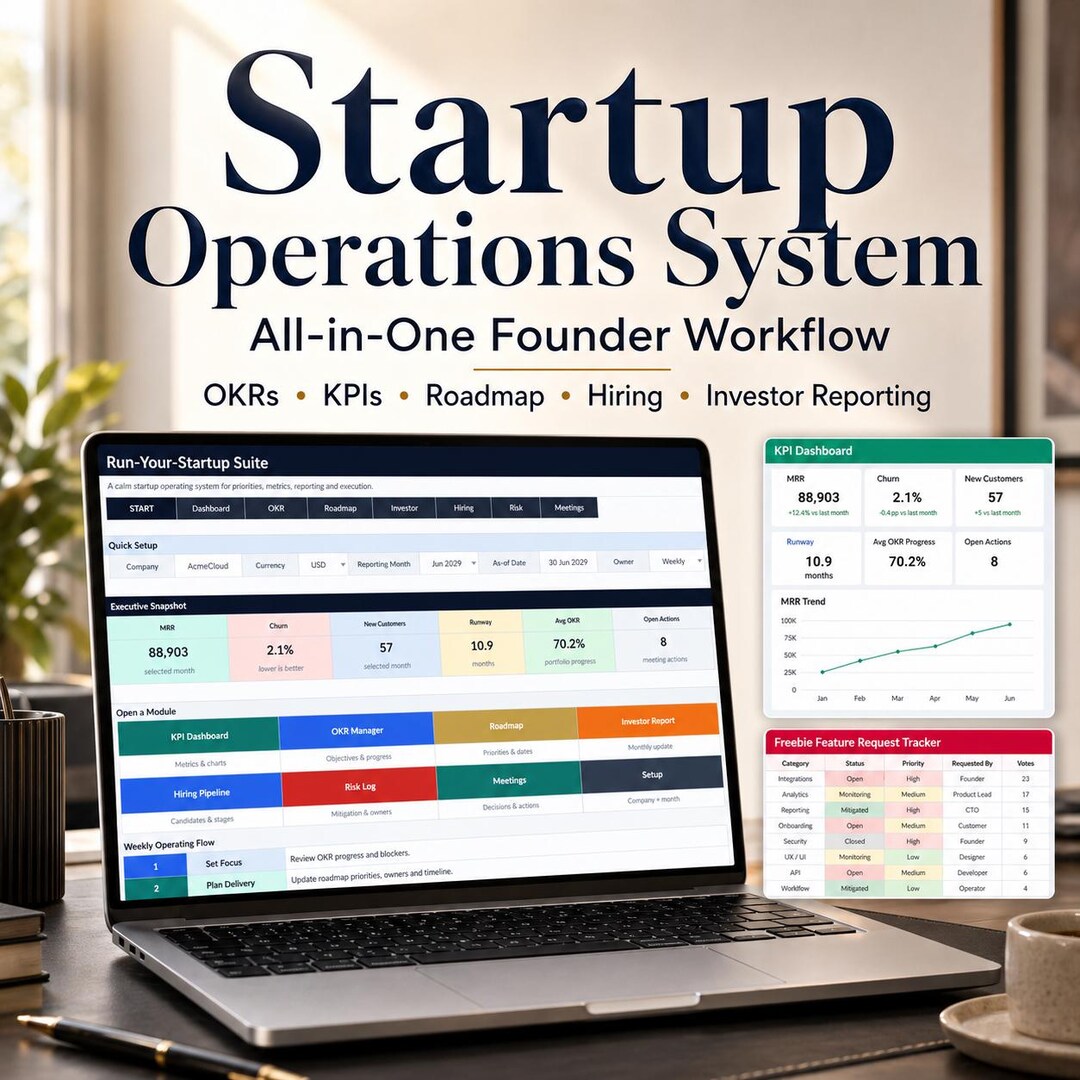 Startup Operations System Excel Template | OKR Tracker, KPI Dashboard ...