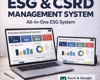 ESG Management System Excel Template | CSRD Compliance Tracker | CO2 Emissions Calculator | Kpi Dashboard | Sustainability & CSR Toolkit