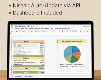 Zakat Calculator Excel & Google Sheets | Automated Islamic Giving Dashboard with Nisab Tracking | Muslim Finance Spreadsheet Template