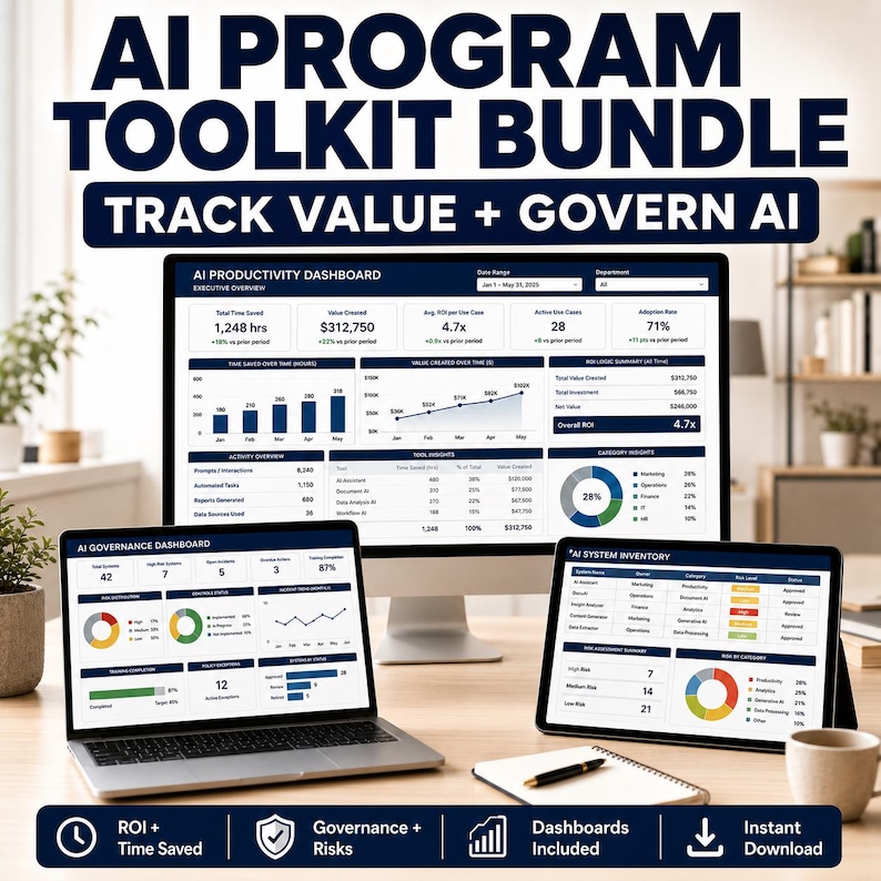Program Toolkit AI Program Toolkit Excel | ROI Tracker, Governance, EU Act Dashboard ...