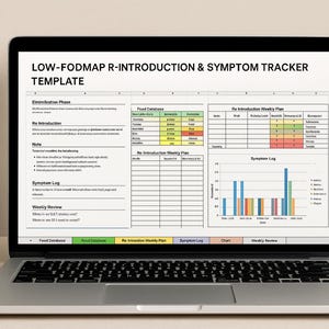Low FODMAP Tracker Excel Template for IBS – Reintroduction Food & Symptom Log + Bonus Quick Guide PDF