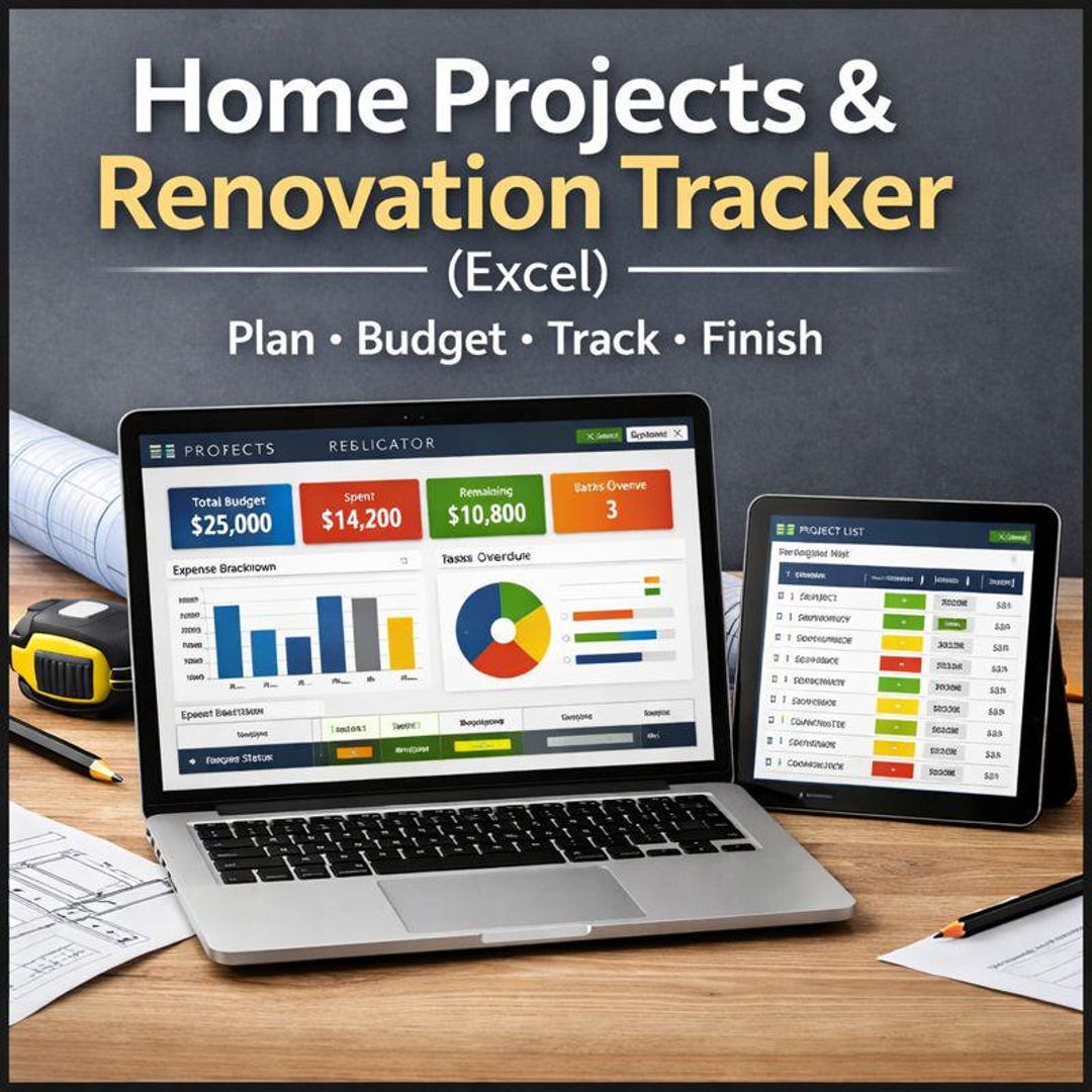 Home Renovation Tracker Excel | Project Planner With Budget, Expenses ...