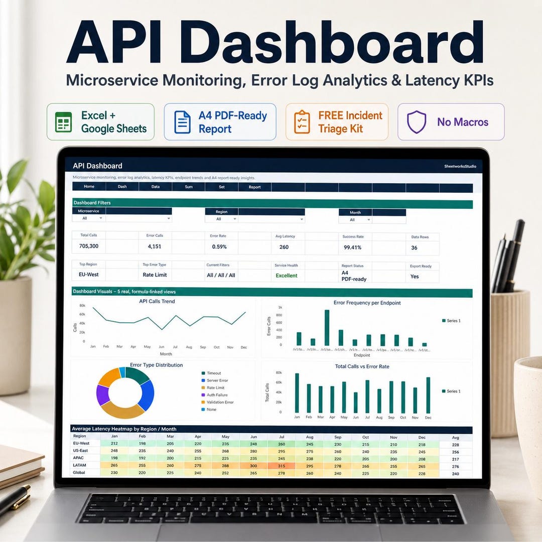 API Dashboard Excel Template, Google Sheets Error Log Analytics ...