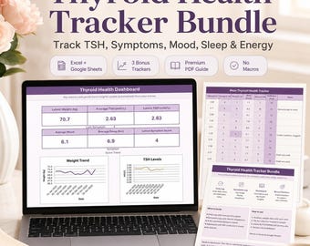 Thyroid Health Tracker Excel Template | TSH Log, Hashimoto Wellness & Hypothyroidism Symptom Tracker, Google Sheets, 3 Bonuses + PDF Guide