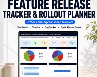 Feature Release Tracker & Rollout Planner Excel Template | Software Release Dashboard, Project Management Tracker, Sprint Planner Freebie