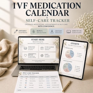 IVF Medication Calendar Excel Bundle with Self-Care Tracker | Fertility Planner for Medications, Appointments & Mood