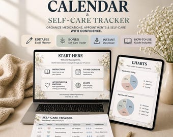 IVF Medication Calendar Excel Bundle with Self-Care Tracker | Fertility Planner for Medications, Appointments & Mood