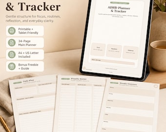 ADHS-Planer als PDF zum Ausdrucken | ADHS-Fokus-Tracker & Tagesplaner | A4 + Us Letter | Digitaler Selbsthilfe-Planer