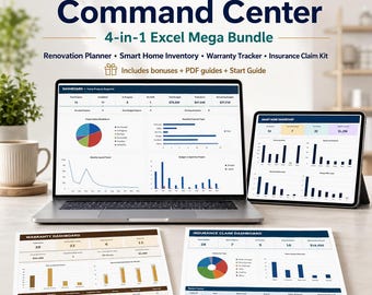 Homeowner Command Center Excel MEGA-Bundle | Renovation Planner, Smart Home Inventory, Warranty Tracker & Insurance Claim Kit