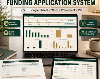 Grant Management & Funding System | Excel Google Sheets Word PowerPoint PDF | Grant Tracker, Proposal, Budget and Reporting