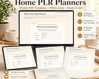 Home & Household Management PLR Bundle | 10 Fillable PDF Home Planners, Cleaning, Meal Planning, Budget, White Label