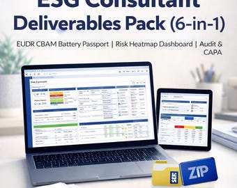 ESG Consultant Deliverables Pack 6-in-1 | EUDR CBAM Battery Passport | Risk Heatmap | Audit & Capa Tracker | Excel Templates