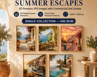 20 Mediterranean JPG Images with Commercial License | Coastal Art for Posters, POD, Cards & Physical Product Sales