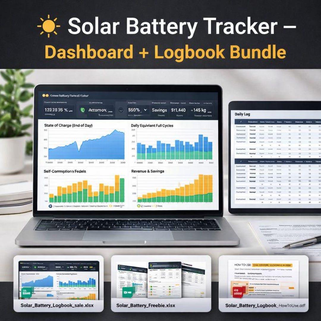 Solar Battery Tracker Excel Template | Charge Discharge Logbook | PV ...