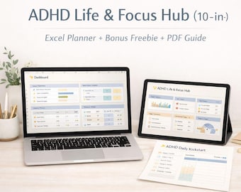 ADHD 10-in-1 Excel Planner + Bonus Freebie | Daily, Weekly, Task, Focus & Routine Tracker for Better Structure